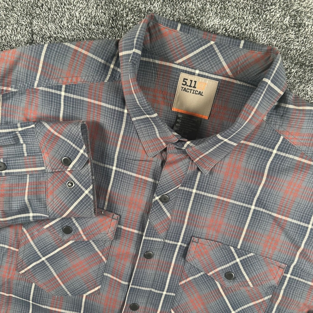 5.11 Tactical Shirt Mens 2XL Peak Long Sleeve Grey Blue Plaid Snap Button Down